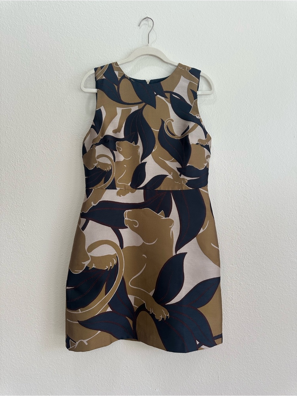 NWT Ann Taylor Printed Sleeveless knee length Dress in Olive and Navy Size 10